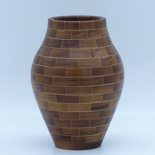 Segmented walnut brick effect vase